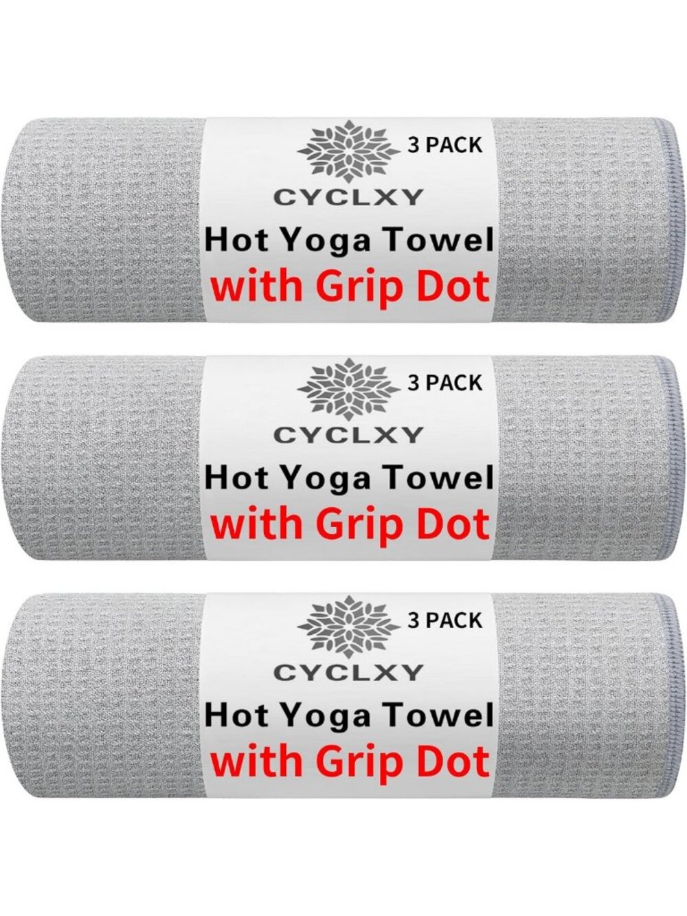 3 Pack Non-Slip Yoga Mat Towels - Sweat Absorbent, Grip Dot for Hot Yoga